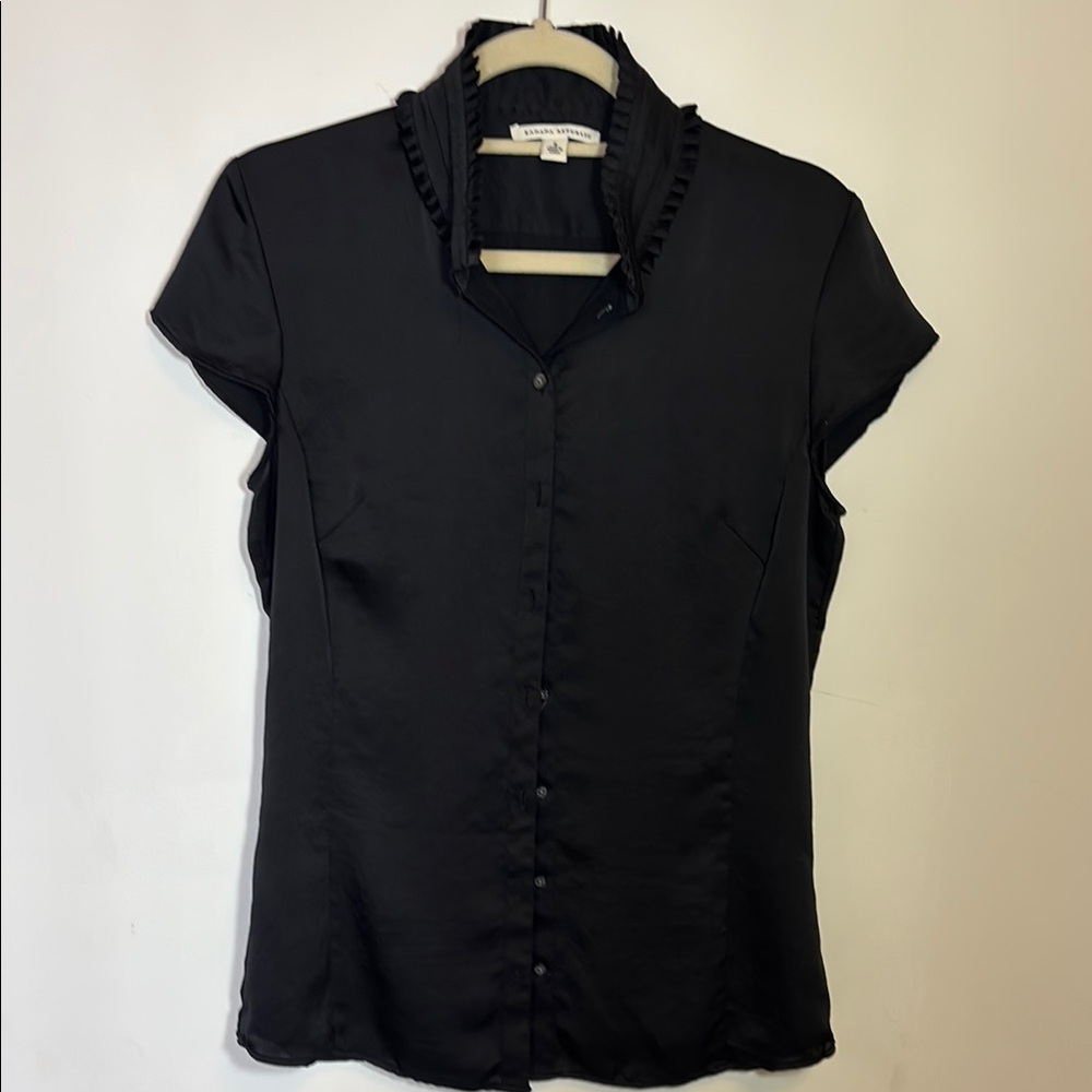 Banana Republic Black Cap Sleeve Ruffled Button Down Shirt